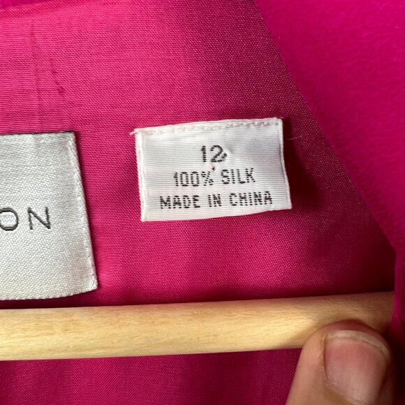 Vintage The Collection 100% Silk Fuchsia Hot Pink Blazer Cinch Tie Waist Size 12 - Picture 3 of 6